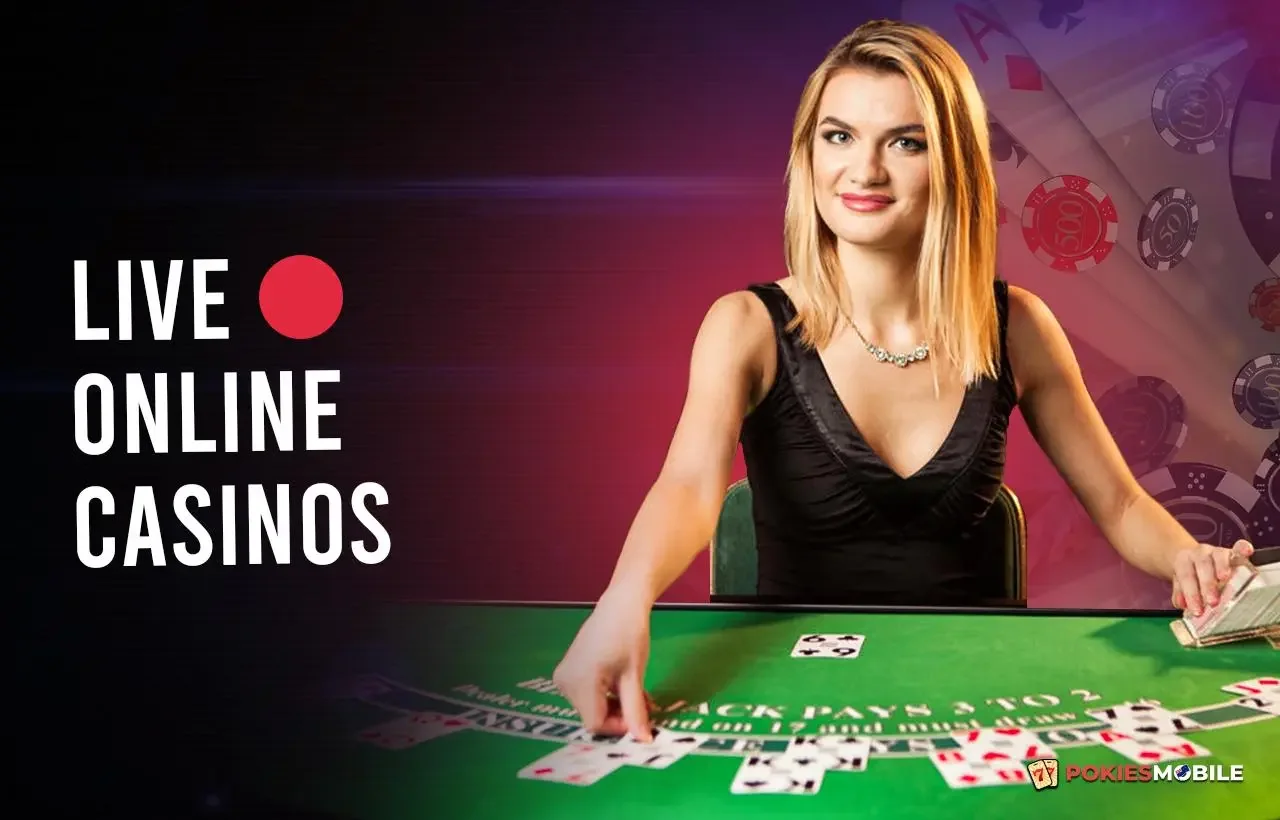 Tampilan ruang kasino live dengan meja permainan dan dealer